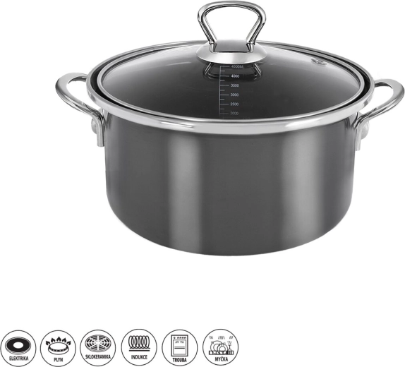 Casseruola smaltata Metalic Lem 4,5 l con coperchio in vetro