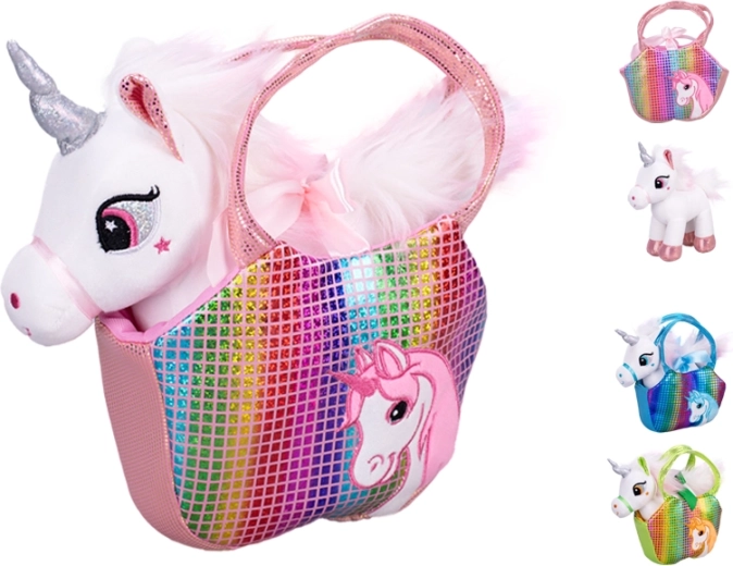 Unicorno di peluche con borsetta 22 cm