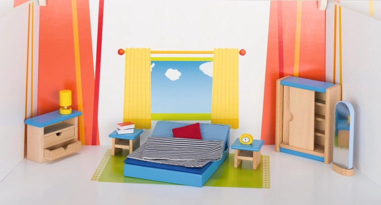 Set di mobili per camera da letto per casa delle bambole Goki (16 pezzi)