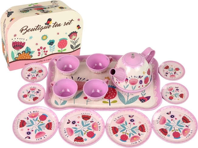 Set da tè e caffè rosa per bambini in valigetta