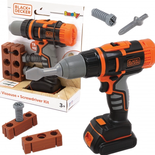 trapano avvitatore elettronico a batteria per bambini Smoby Black&Decker con mattone