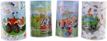 Salvadanaio in metallo con allegre automobiline