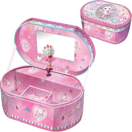 Scatola portagioielli musicale con motivo di gattino – ovale