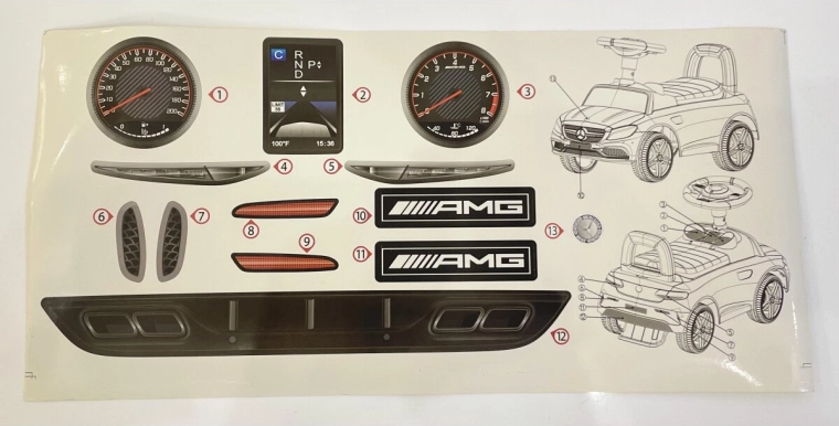 Foglio di adesivi per cavalcabile Mercedes-Benz C63