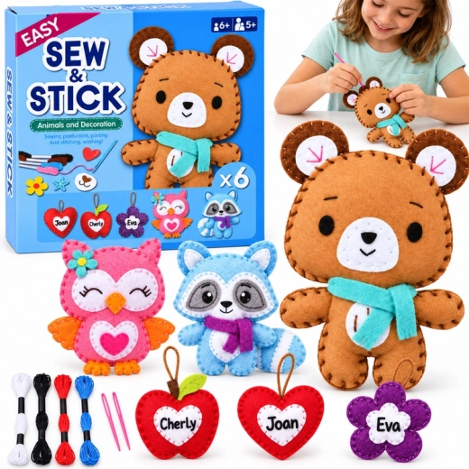 Kit creativo per cucire e incollare in feltro – 6 decorazioni