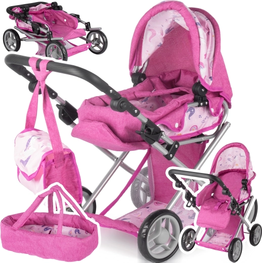 Passeggino per bambole 3 in 1 Unicorns