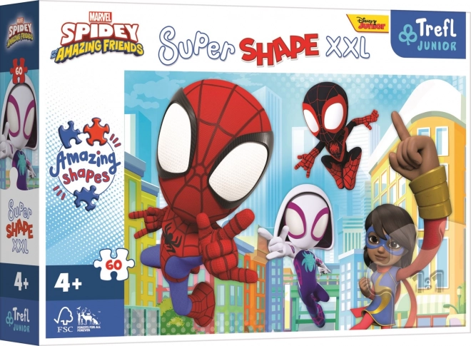 Puzzle 60 pezzi XXL Super Shape Spidey Furbo, Spidey e i suoi super amici