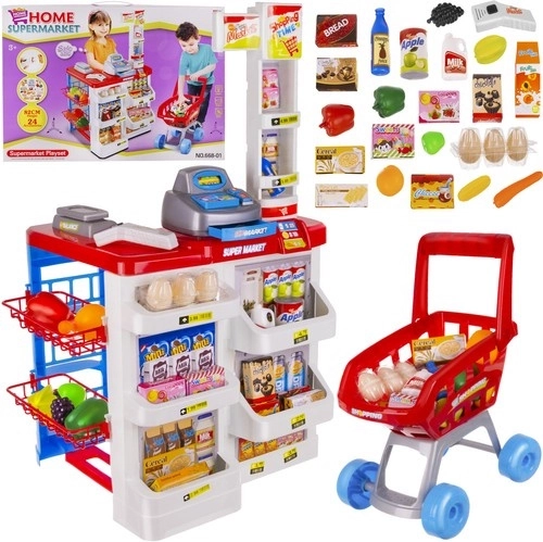 Supermercato per bambini con scanner, bilancia e carrello della spesa