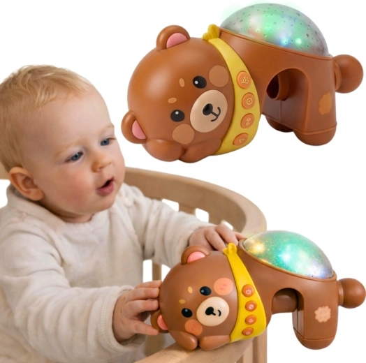 Proiettore notturno a forma di orsetto Woopie Baby con melodie per lettino