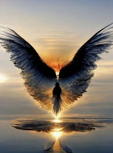 Pittura con diamanti – figura alata al tramonto 30 × 40 cm