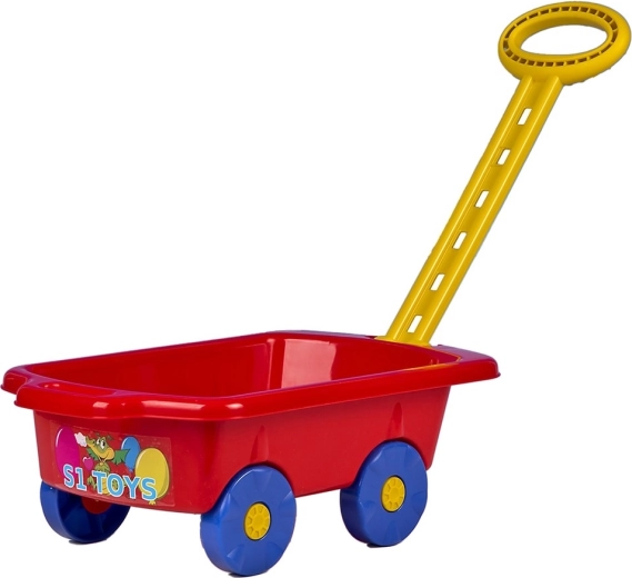 Carrellino giocattolo in plastica con manico di traino 45 cm – rosso
