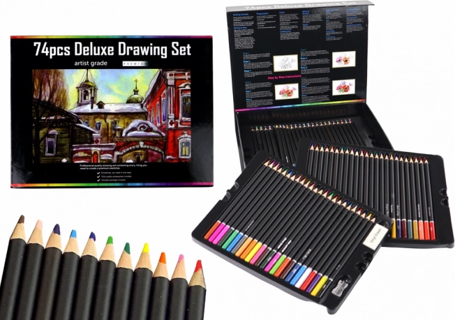 Set da disegno in cofanetto magnetico, 74 pezzi
