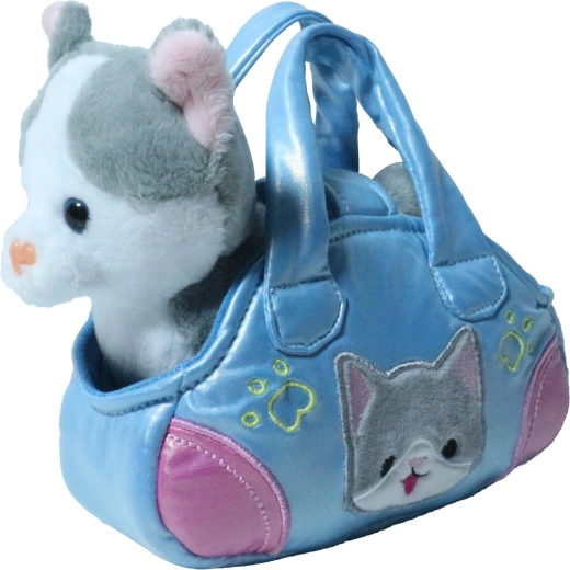 Gatto grigio-bianco di peluche nella borsetta 17 cm