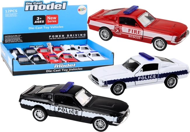 Auto della polizia e dei vigili del fuoco in metallo 1:32 con trazione a frizione