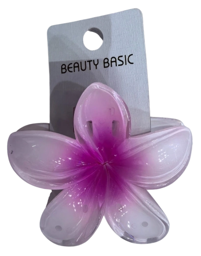 PINK grande pinza per capelli a forma di fiore di ibisco rosa-bianco - 1 pezzo