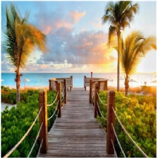 Pittura diamantata Ponte con palme 30 × 40 cm