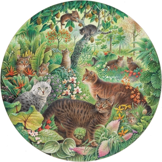 Grafika puzzle rotondo gatti tigre nella giungla