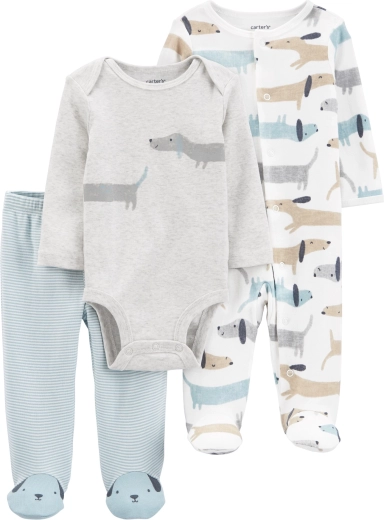 Set neonato Carter’s 3 pezzi – tutina con bottoni a pressione, pantaloni con piedini e body a maniche lunghe Dogs (bambino)