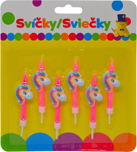Candeline di compleanno con unicorno e supporto, 6 pz