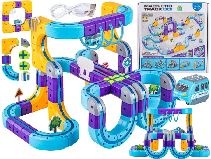 Costruzioni magnetiche con pista per trenino (114 pezzi)