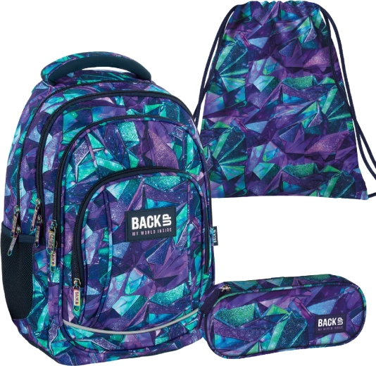 Set scolastico BackUP Crystal 3 in 1 (zaino, astuccio etui e sacca per scarpe)
