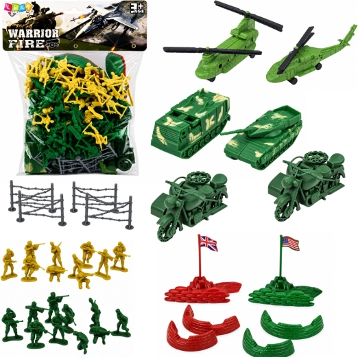 Set militare per bambini con soldatini, veicoli e mappa, 121 pezzi
