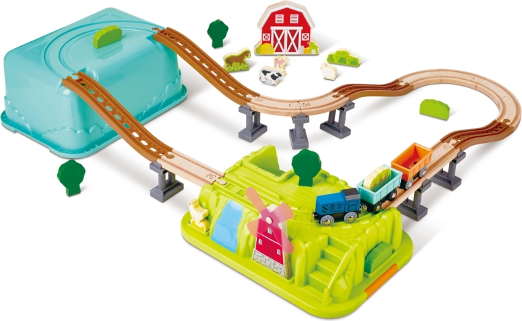 Pista del trenino fattoria in box portaoggetti, 40 pezzi