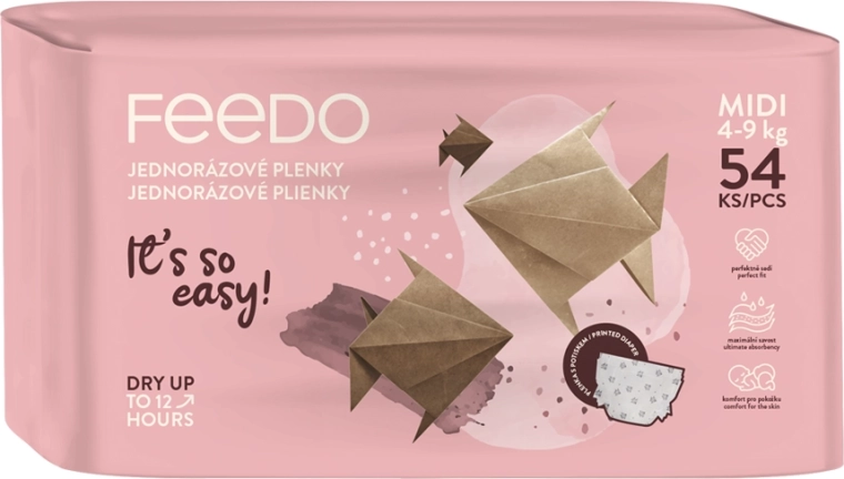 Pannolini monouso per bambini FEEDO Midi 3 (4–9 kg), 54 pz