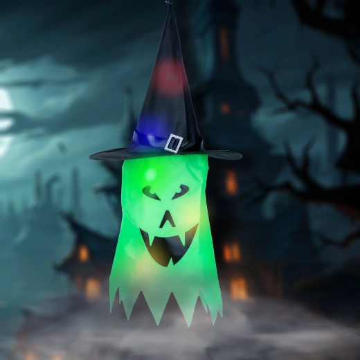 Decorazione LED sospesa di Halloween a forma di fantasma verde