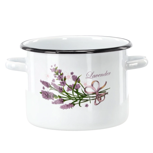 Pentola smaltata 4,5 l (20 cm) bianca con motivo lavanda