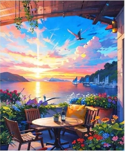Dipingere con i numeri – casa con terrazza 40 × 50 cm