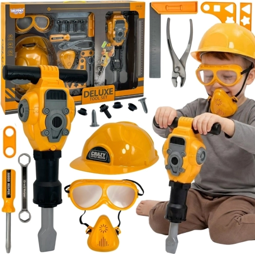 Set di attrezzi per bambini Woopie con martello pneumatico, casco e occhiali - 21 pezzi