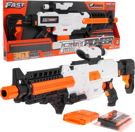 Blaster in schiuma Fast Pioneer per bambini 8+ con mirino, caricatore e 36 proiettili