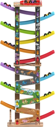 2Kids Toys grande pista da corsa in legno con 12 rampe