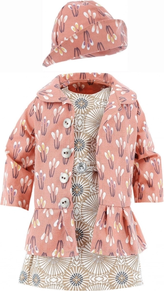 Abitino per bambola 48 cm – set cappottino, vestitino e cappellino PETITCOLLIN