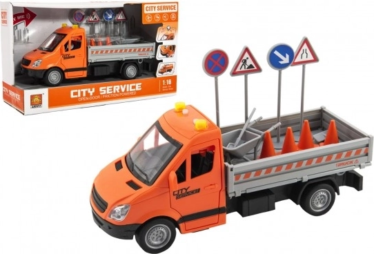 Camion per manutenzione stradale in plastica 25 cm con luci e suoni, a inerzia