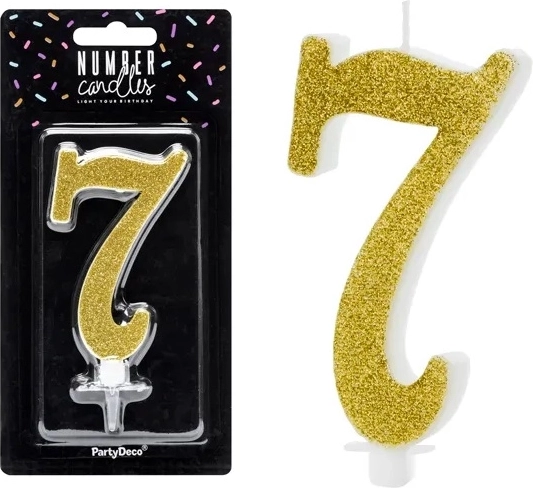 Candela di compleanno numero 7 dorata 10 cm - 1 pezzo