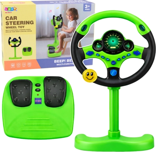 Volante interattivo per bambini con supporto e pedali verde