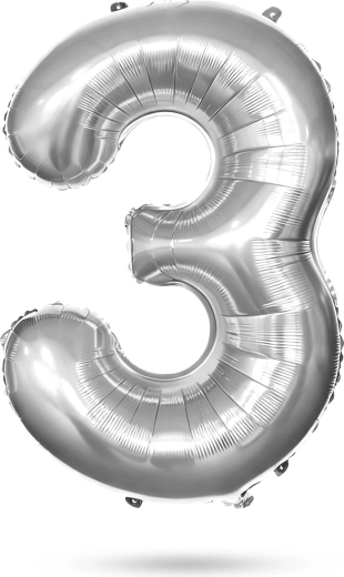 Palloncino foil con numero 3 argentato per compleanno, 85 cm