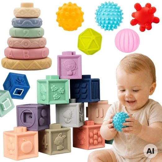 Woopie Baby cubi sensoriali morbidi e massaggiagengive – set da 23 pz