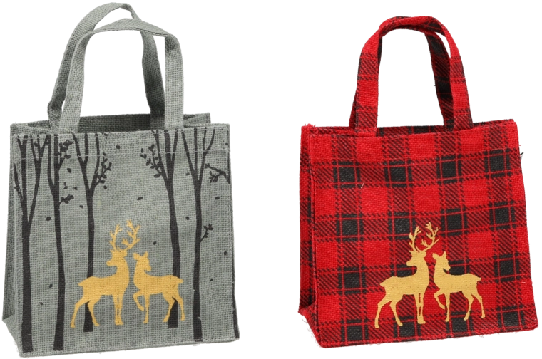 Borsa natalizia in juta con renna 20 × 20 × 10 cm (assortimento colori)