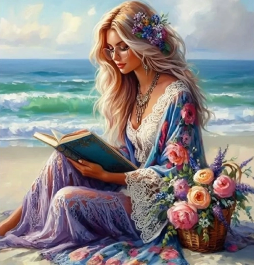 Pittura diamantata Ragazza con libro 30x40 cm