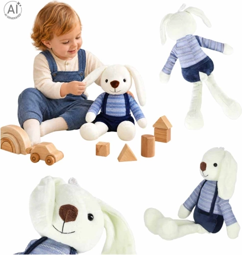 Coniglietto di peluche in pantaloni blu 36 cm