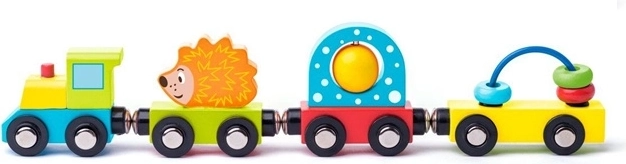 WOODY Trenino in legno per lo sviluppo motorio con riccio e attività