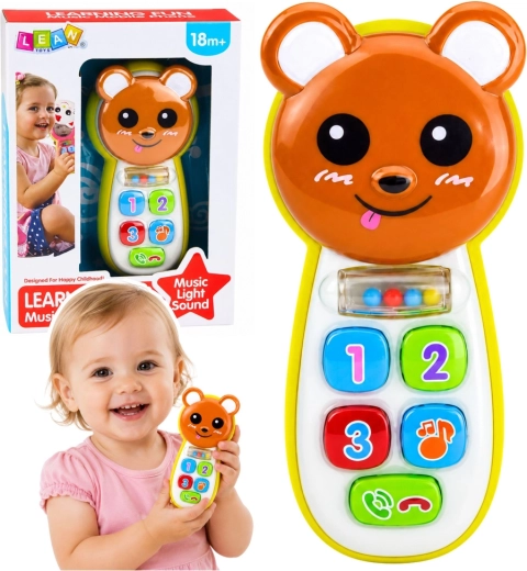 Telefono interattivo per bambini a forma di orsetto con specchietto, sonaglino, luci e suoni