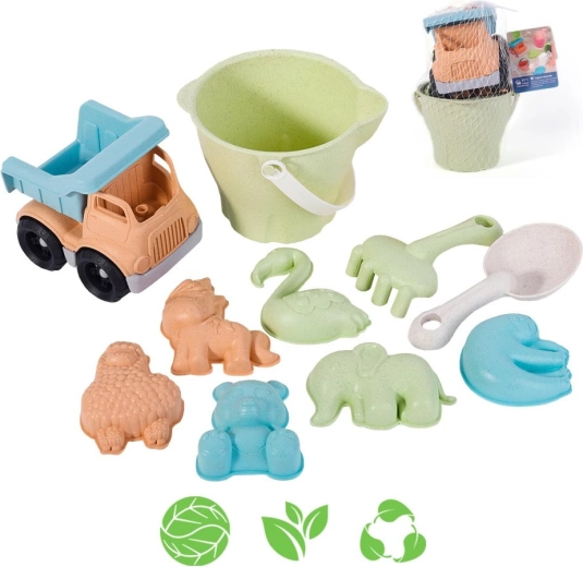 woopie green set ecologico per sabbia con camioncino, 11 pezzi