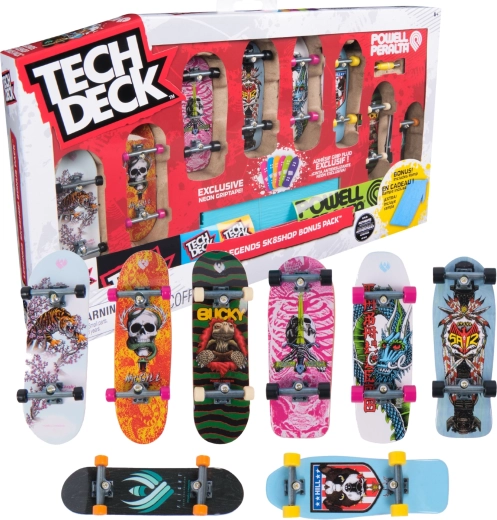 Tech Deck Legends Sk8shop Bonus Pack – set di 8 fingerboard con rampa Neon
