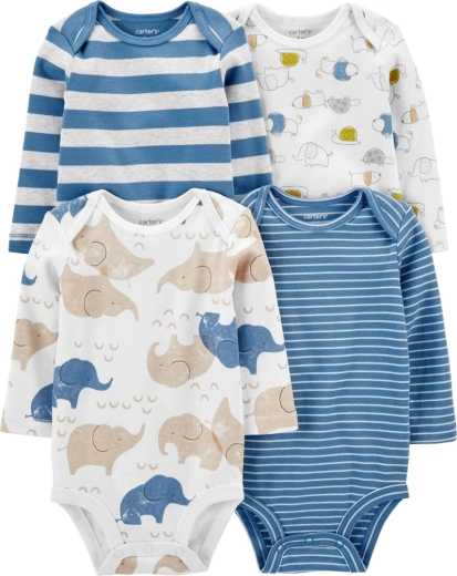 Body neonato Carter’s a manica lunga Blue Animals, 4 pz