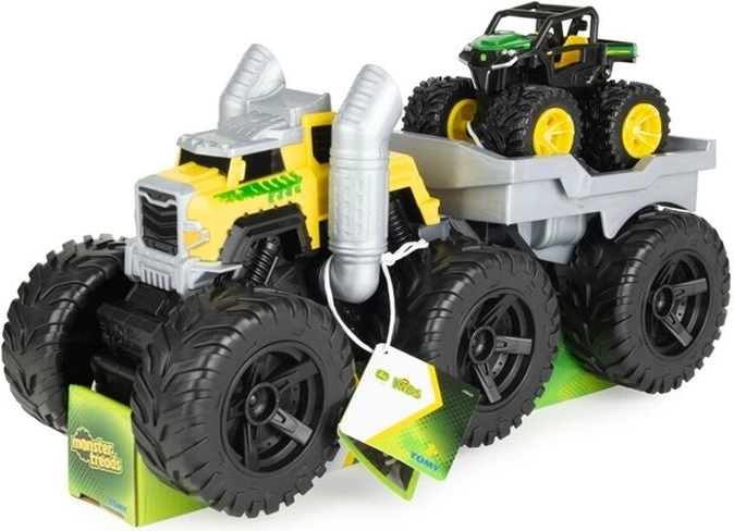Tomy John Deere Monster Treads Roaring Rev Up Hauler – set di monster truck con trasportatore e veicolo Gator