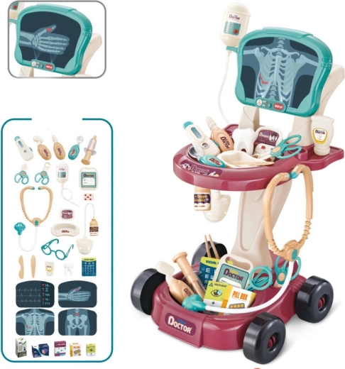 Carrello medico per bambini con tavolino e pannello EKG